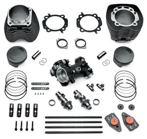 Harley-Davidson Accessories Turn your Original Equipment 110 cubic inch model into a fast, reliable 117 cubic inch Twin Cam hauler without having to remove the motor from the chassis. This Street Performance Kit combines system-matched Screamin' Eagle big bore cylinders, forged pistons and performance cams and valve train components with the Original Equipment cylinder heads for a cost-effective boost in torque and performance. Black finish. Exclusive bolt-on 4.125" cylinders are engineered with high strength slim-wall spigots that slip into the factory 110CI crank case without any additional machining. 4.125" flat top pistons team with the stock cylinder heads to produce a performance-enhancing 9.9:1 compression ratio. High-lift SE-259E cam produces a boost in torque throughout the RPM range. Includes 4.125" Bolt-On Cylinders, Forged 9.9:1 Compression Pistons & Rings, 58mm Throttle Body, High Flow Fuel Injectors, SE-259E Cams, Perfect-Fit Pushrods, High-Capacity Roller Tappets, Inner Cam Bearing, Top End & Cam Cover Gasket, EO Emissions Label.