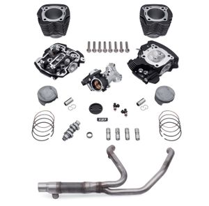 Harley-Davidson Accessories Go big or go home. With the largest displacement of any Harley-Davidson Stage Kit, this 114CI to 131CI Stage IV Kit was designed to deliver maximum horsepower - all the way to the redline. Packaged with patent-protected cylinder technology, it allows for the largest bolt-on engine upgrade to any Milwaukee-Eight motor. Features new CNC-ported heads with 1mm bigger valves and fully machined combustion chambers. Coupled with the kit's high-lift SE8-517 cam, high compression pistons and a 64mm throttle body and intake manifold, this combination delivers a thrilling 131 ft-lb of torque and 121 HP rear-wheel output when paired with Screamin' Eagle Street Cannon Mufflers. It's designed to run wide open at high-end RPMs and provide a significant boost of torque from cruising speed. You'll feel the difference as soon as you twist the throttle. When installed by an authorized Harley-Davidson Dealer within 60 days of the vehicle purchase, compliant kits do not impact the vehicle's limited warranty. Kit includes CNC Ported Cylinder Head with CNC machined chamber and 1mm larger valves, Stage IV Timer Cover, SE8-517 High-Lift Cam, Forged High Compression Pistons, High Performance Cam Bearing and Tappets, 4.31" Steel Sleeve Cylinders, 64mm Throttle Body and Cast Manifold and High Flow Injectors (5.5 g/sec). Stage IV Kit - 114CI or 117CI to 131CI for Twin-Cooled models. Delivers increased response throughout the entire RPM range. Provides thrilling acceleration when twisting the throttle. Maintains flat torque curve from cruising RPM to redline. Can be installed without removing the engine from chassis. Retains Original Equipment Factory Warranty. 49-State U.S. EPA Compliant on '17-later Touring models.