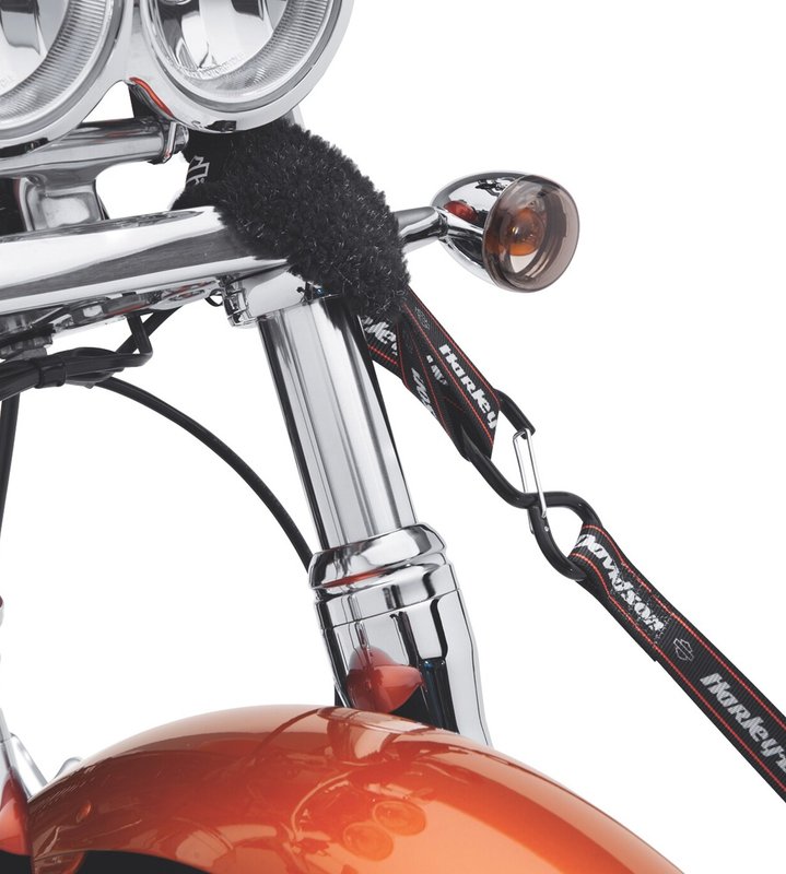 Harley-Davidson Accessories These 18" Soft Hooks are designed to keep ratchets, hooks and buckles away from delicate surfaces. The soft synthetic sheepskin cover cushions the surface and protects handlebars, triple trees and other tie-down points from scratches and abrasion. Each soft hook has a capacity of 2,400 lb. Sold in pairs.