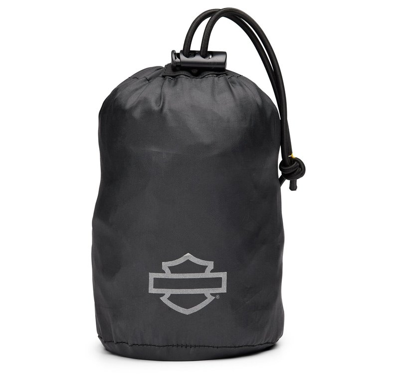 Harley-Davidson Accessories Travel with protection. This lightweight, water-resistant Compact Travel Cover is easy to pack and covers the main motorcycle touch points from the windshield to the rear seating area. - Compact and lightweight cover stores in its own pouch and requires over 40% less luggage space than a full-size motorcycle cover, so it's easy to pack along "just in case" - When compacted in pouch, the travel cover takes up less space than a 64 oz aluminum drink container - Multiple attachment options to adjust the fit based on motorcycle model and luggage option so the cover can be used on different bikes - Minimizes motorcycle wipe-down after dew or light rain - Discourages tampering with the covered motorcycle for an added layer of security - Reflective logos highlight the front, rear, and sides of the vehicle for added visibility when the motorcycle is parked at night - Made from polyester with a water-resistant polyurethane coating