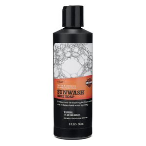 Harley-Davidson Accessories This revolutionary cleaner lets riders wash their bikes where they want to - in the sun. Most bike wash products can be used only on cool days or in the shade. It has a uniquely formulated sheeting action that minimises hard water spots and rinses clean even on hot days in the sun.
