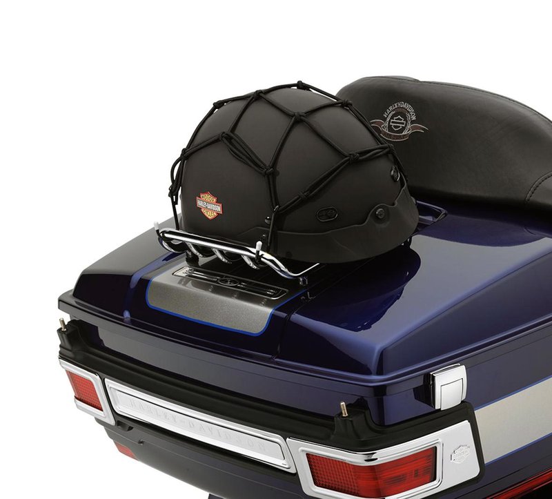 Harley-Davidson Accessories Cargo Net, 12 x 12", black. This versatile net features vinyl-coated attaching hooks to hold your cargo securely. Size: 12" x 12". Four hooks.