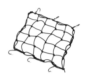 Harley-Davidson Accessories Cargo Net, 15" x 15" with 6 hooks, black. This versatile net features vinyl-coated attaching hooks to hold your cargo securely. Size: 15" x 15". Six hooks.