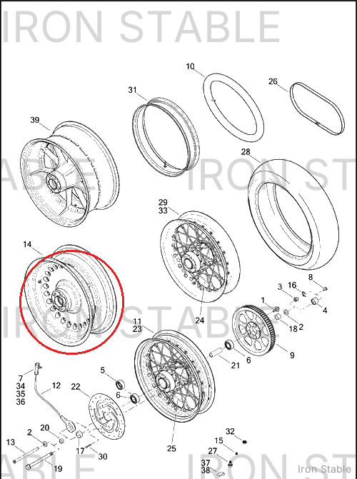 Harley-Davidson Whl, Rr, Hole, Blk, 17x6