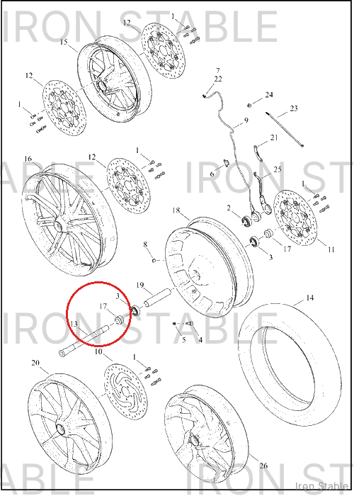 Harley-Davidson Axle, Fr, 11.15inch, Fork, Width