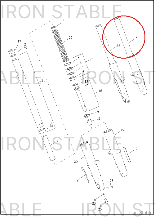 Harley-Davidson Fork, Fr Tlscp, Lh, Buffed, Clr, 49