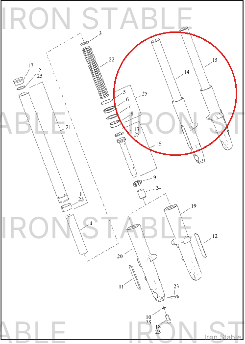 Harley-Davidson Fork, Fr Tlscp, Rh, Buffed, Clr, 49