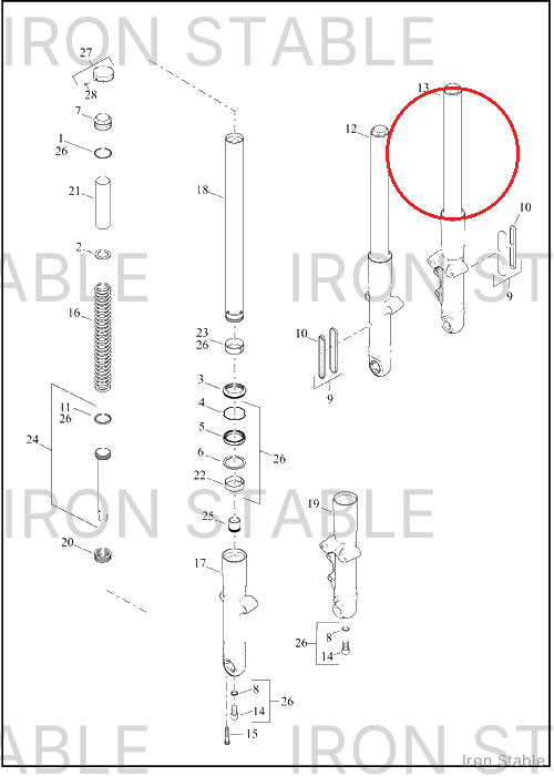 Harley-Davidson Fork, Fr Tlscp, Lh, Blk, 49mm