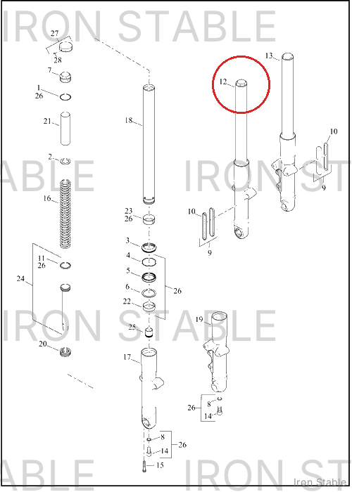 Harley-Davidson Fork, Fr Tlscp, Rh, Blk, 49mm