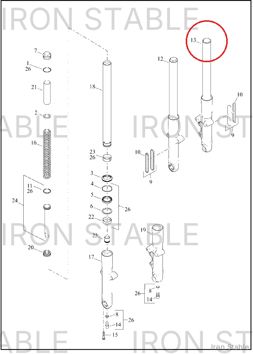 Harley-Davidson Fork, Fr Tlscp, Lh, Buffed, 49mm