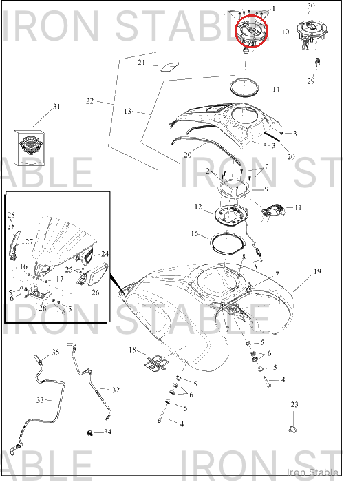 Harley-Davidson Tank, Fuel, Hinged Filler Assembly W