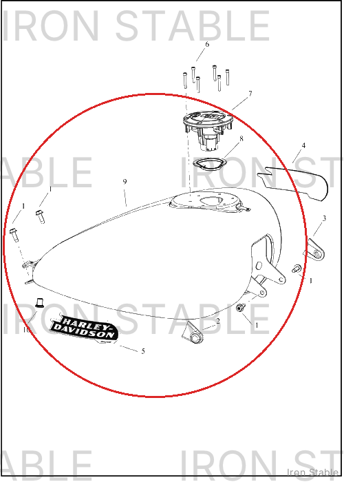 Harley-Davidson Tank, Fuel, W/Medallions, Fade