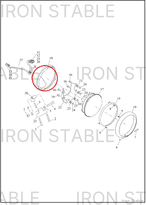 Harley-Davidson Hdlt Sub-Component, 7in Rnd Hdlt Bl