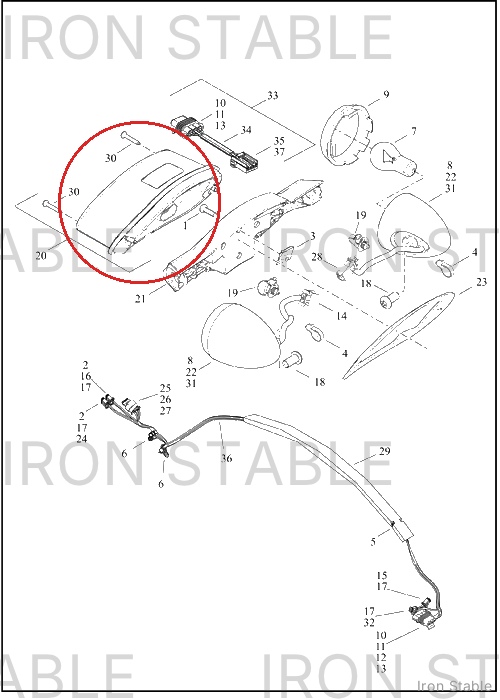 Harley-Davidson Taillight, Assembly, Smkd, R/W Led, W/L