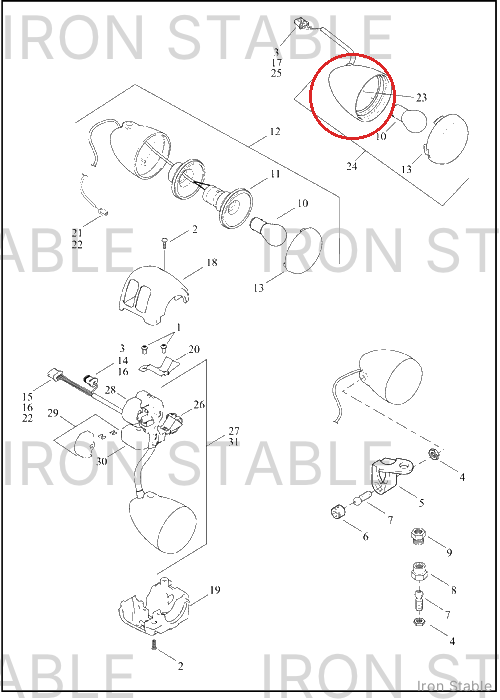 Harley-Davidson T-Signal Assembly, Front, Gloss Blk, Dom
