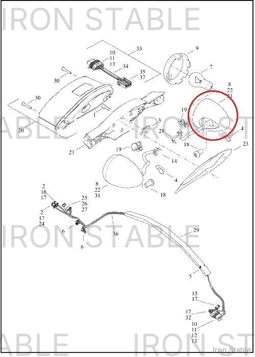 Harley-Davidson Turnsignal, Rear, Blk, Amber, Dom
