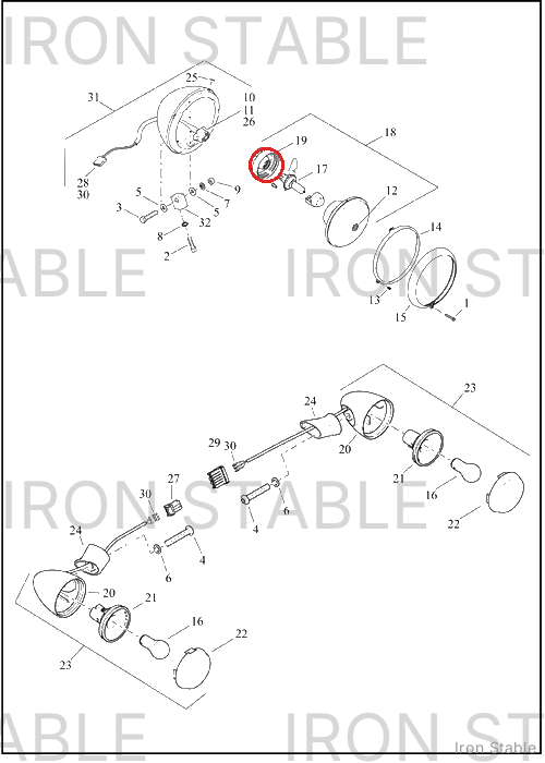 Harley-Davidson Turnsignal, Assembly, Front, Gblk
