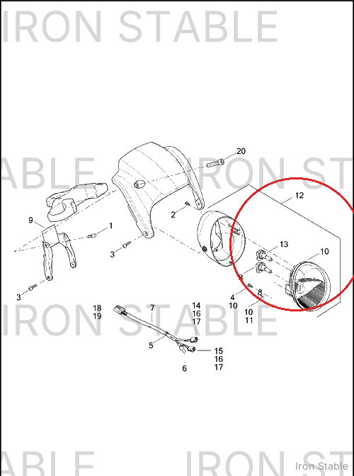 Harley-Davidson Headlamp Assembly, Black/Dom