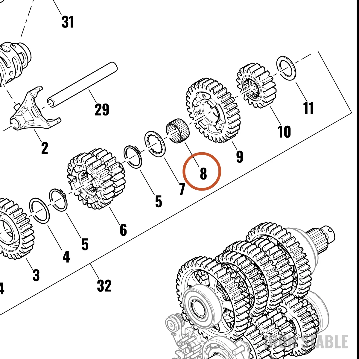 Harley-Davidson Bearing, Needle, Open Cage, 22x26