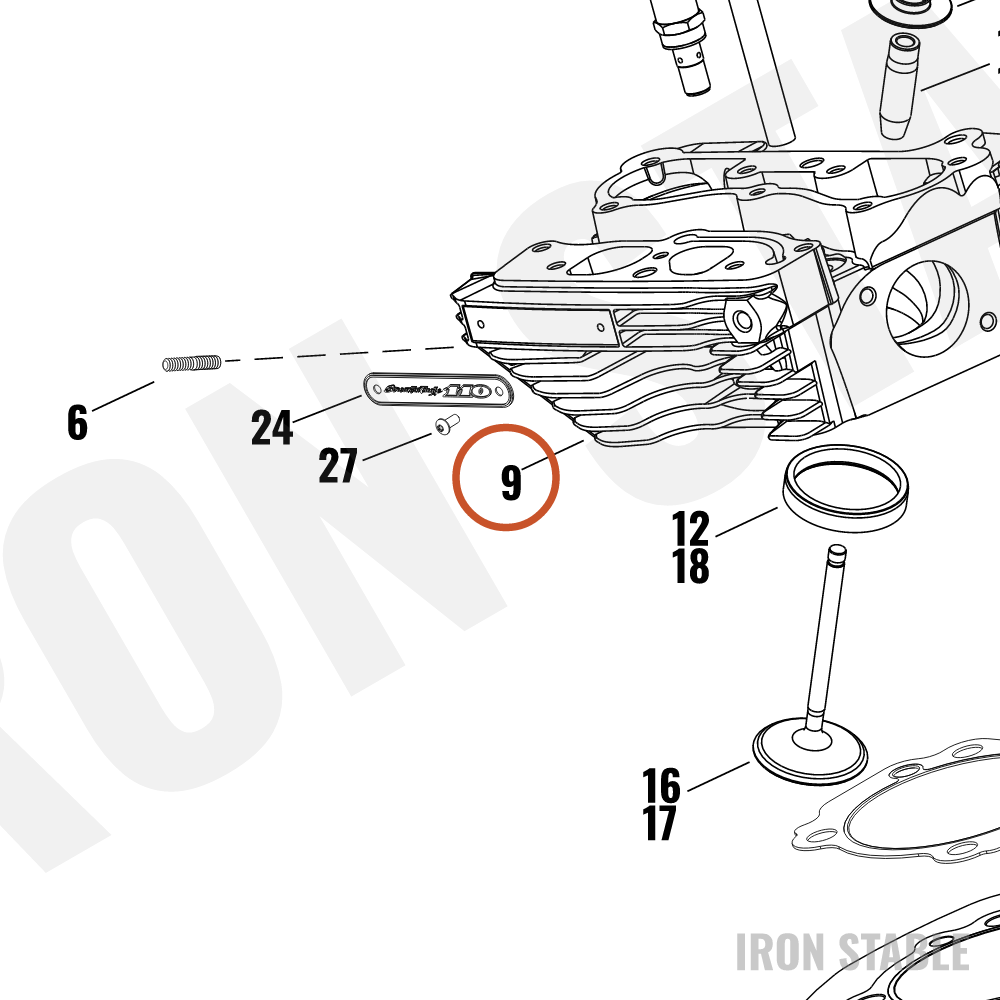 Harley-Davidson Cylinder Head, Rr, Grey W/Seat