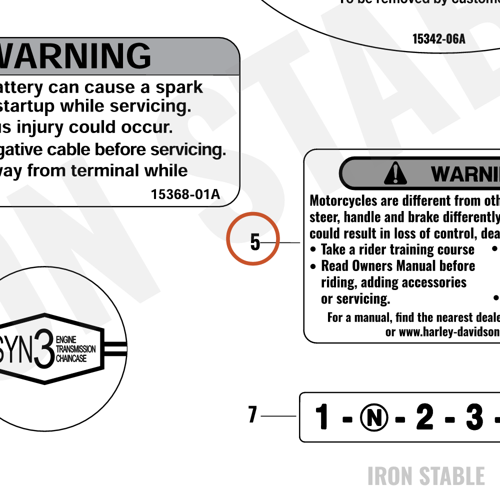 Harley-Davidson Warn Label, A-C, Chrome/Blk Ltr, No