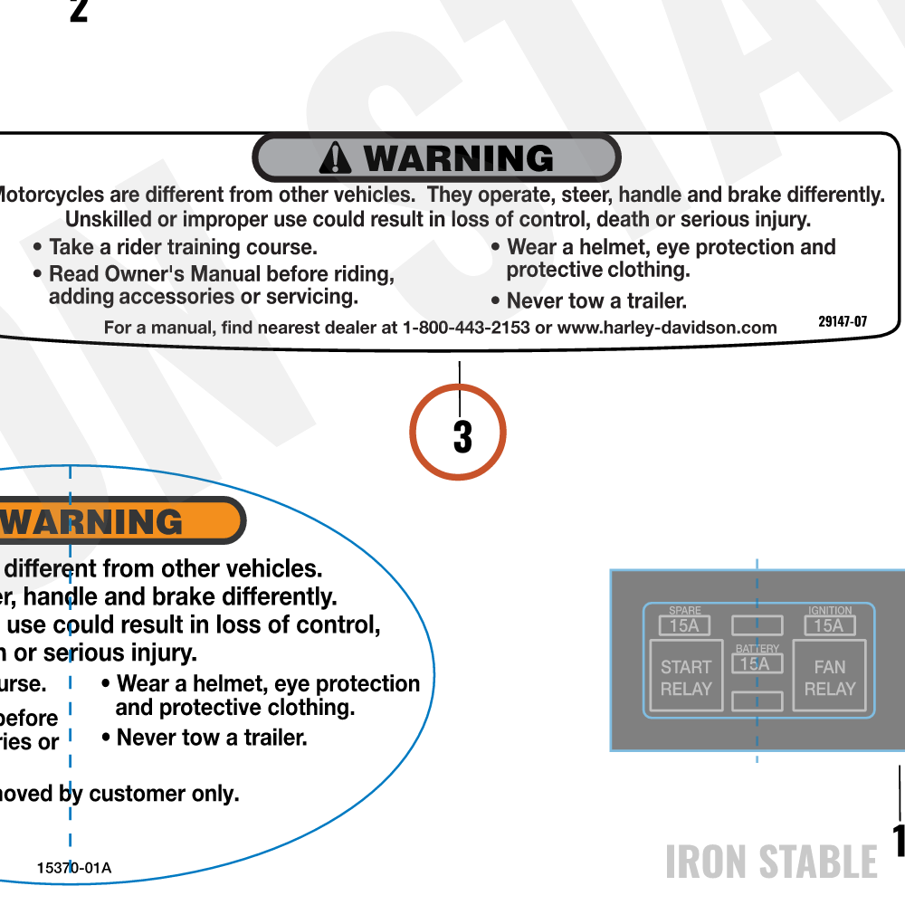 Harley-Davidson Warn Label, A-C, Blk, Slvr Ltrg, N