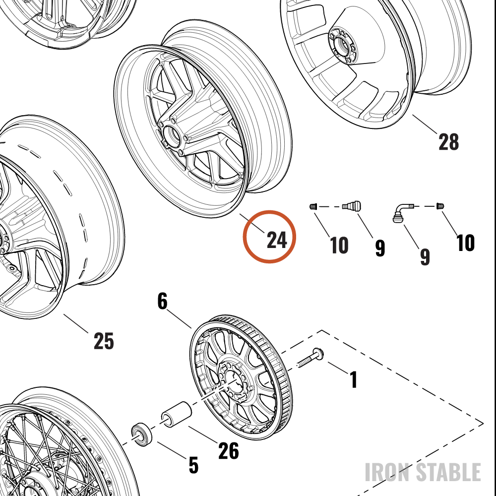 Harley-Davidson Whl, Rr, S/5 Spoke, Sblk, 16x5