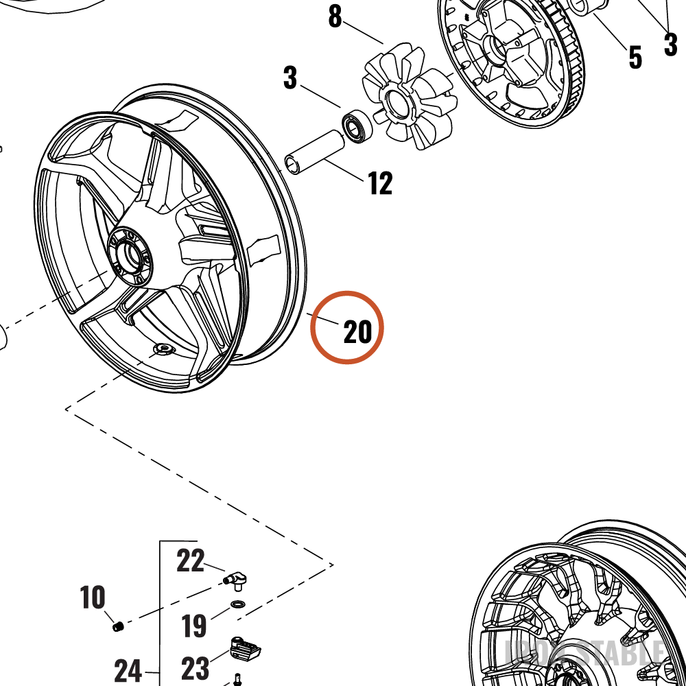 Harley-Davidson Whl, Rr, S/10spk, Gblk/Mach, 18x5