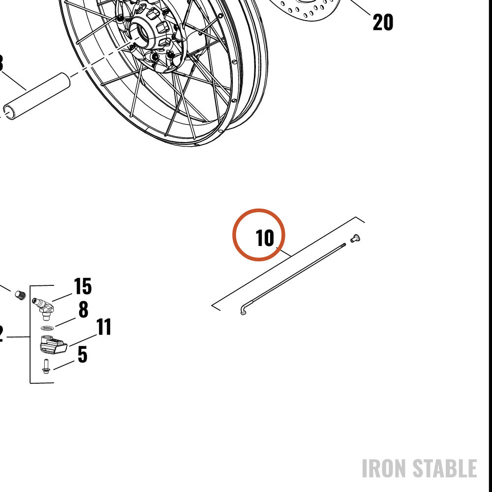 Harley-Davidson Kit, Whl Spoke W/Nip, 222mm, 20pc