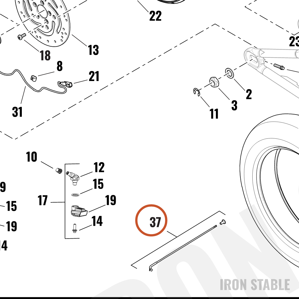 Harley-Davidson Kit, Whl Spoke W/Nip, 222mm, 36p