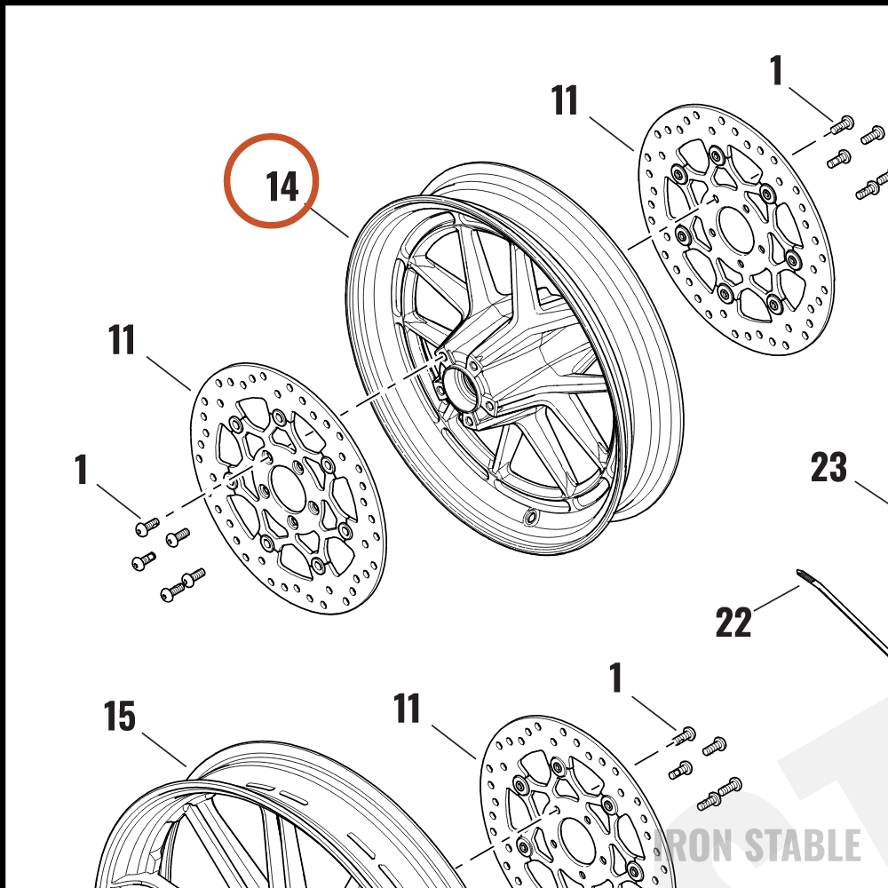 Harley-Davidson Whl, Fr, S/5 Spoke, Sblk, 16x3, Dua