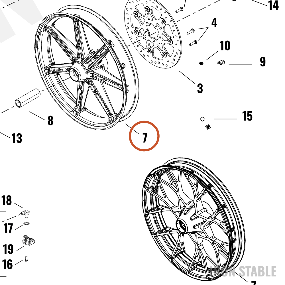 Harley-Davidson Whl, Fr, S/7spk, Silver, 19x2.5