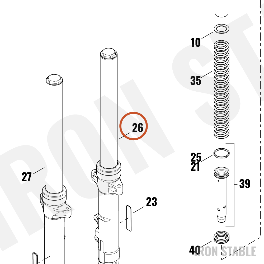Harley-Davidson Fork Assembly, Std, Lh, Buffed, Blk, 49m