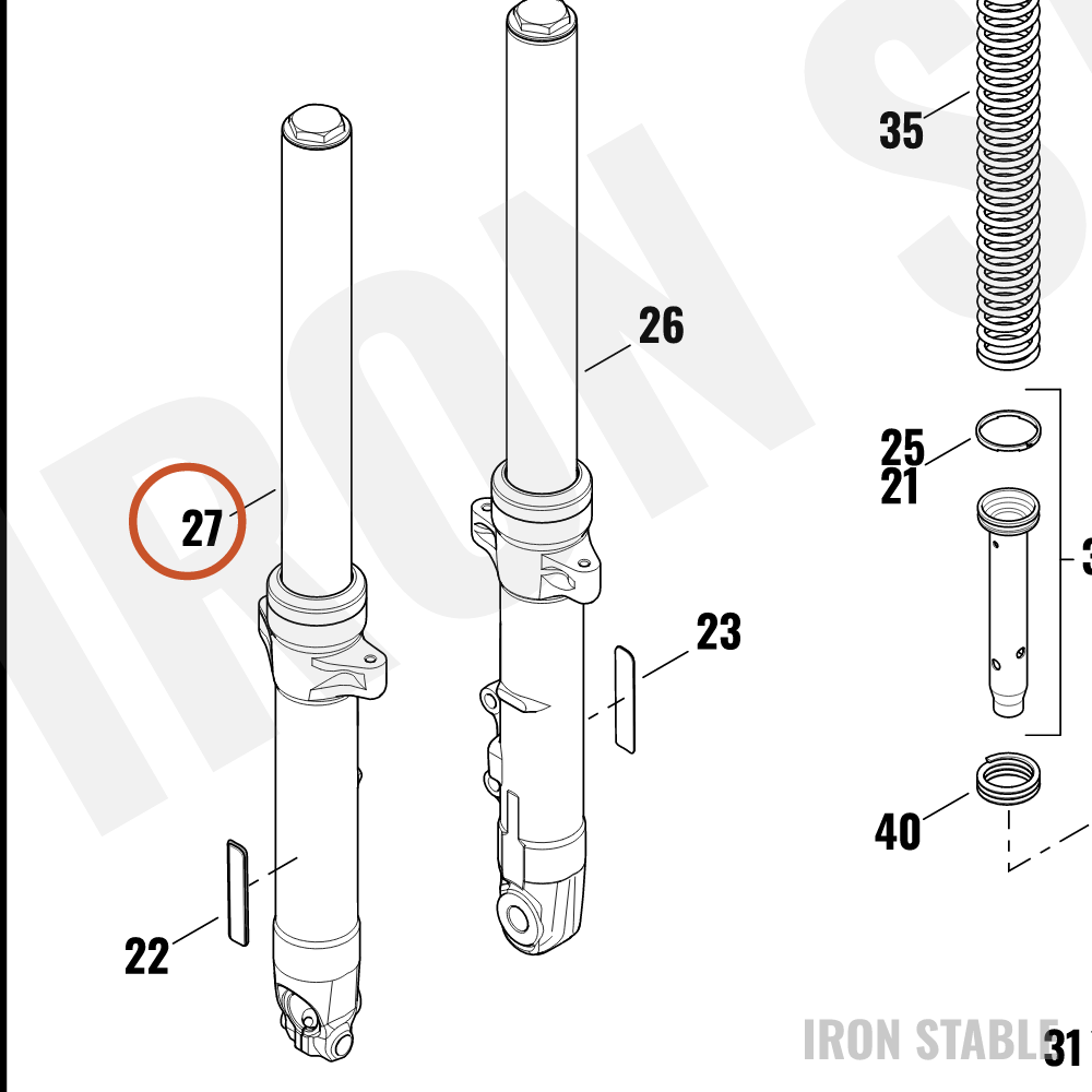 Harley-Davidson Fork Assembly, Std, Rh, Buffed, Blk, 49m