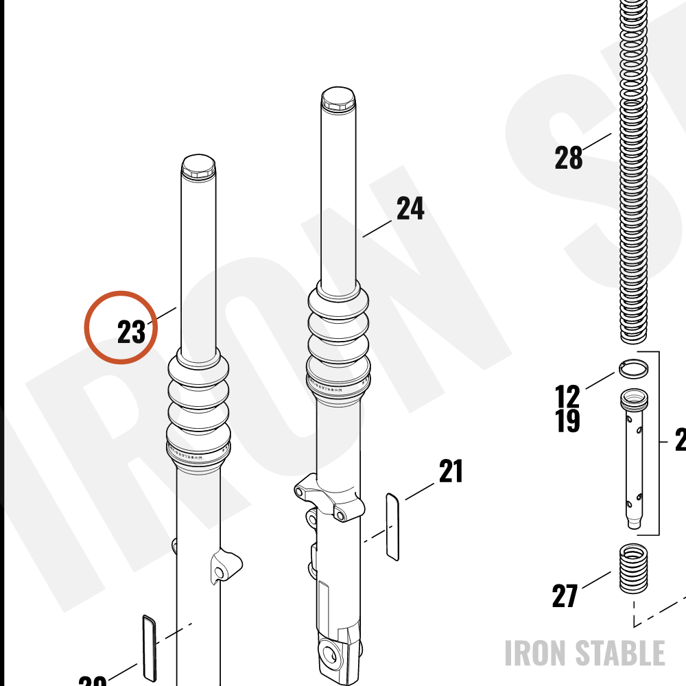 Harley-Davidson Fork Assembly, Std, Rh, Buffed, Gblk, 39