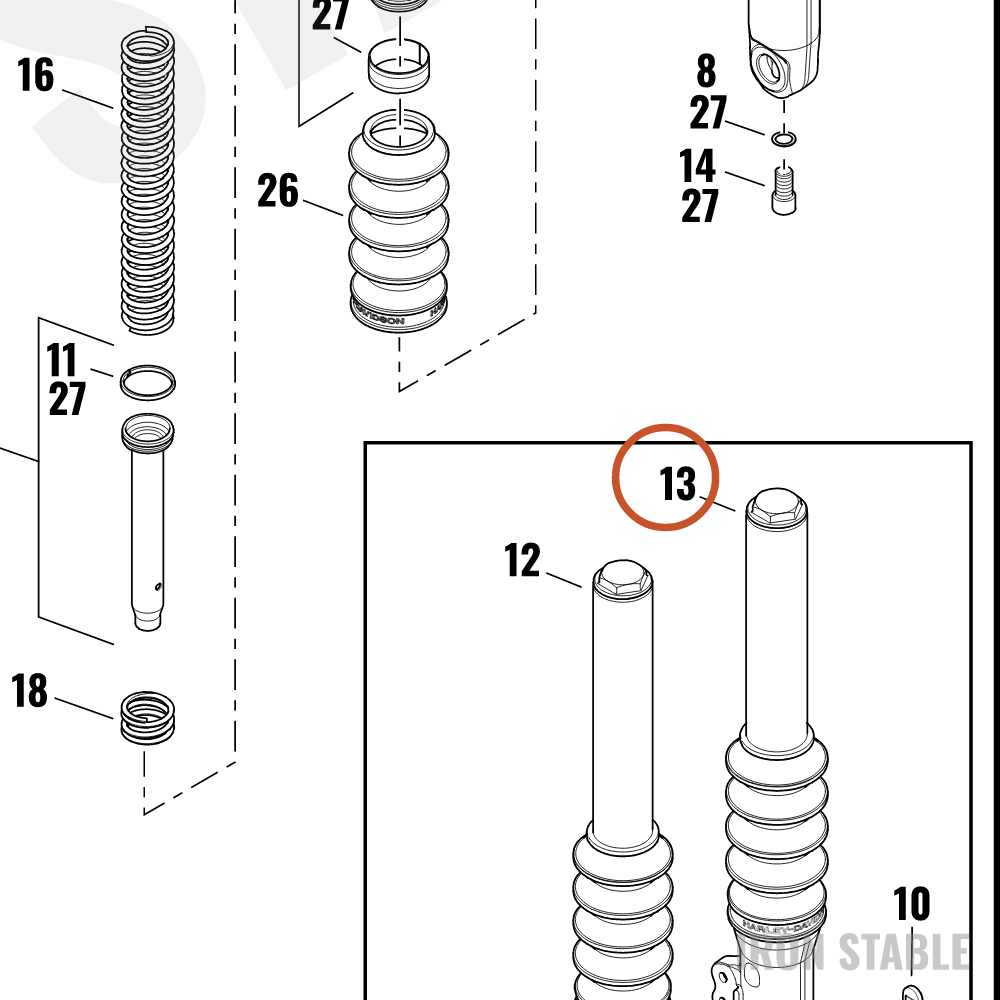 Harley-Davidson Fork, Fr Tlscp, Lh, Buffed, Black, 