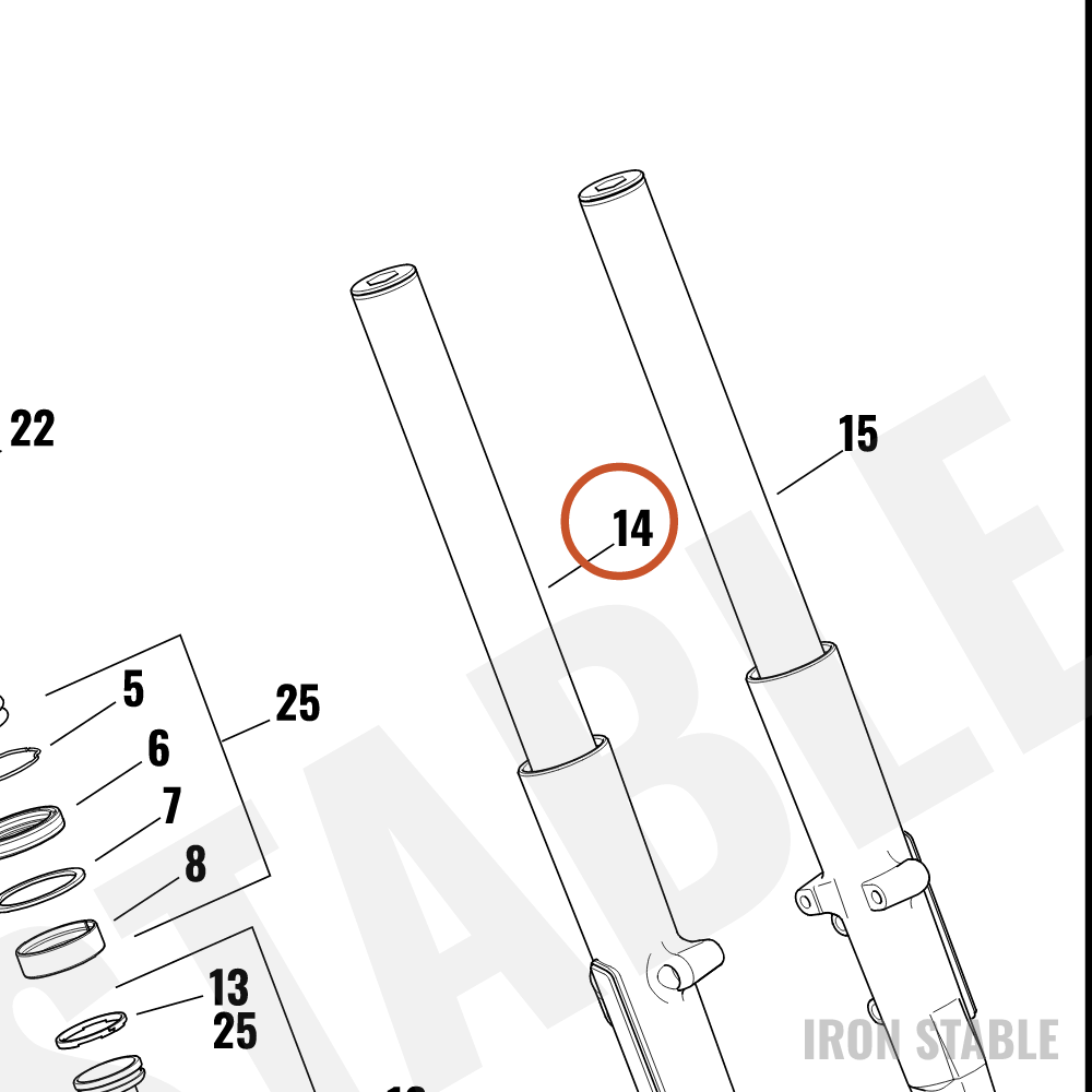Harley-Davidson Fork, Fr Tlscp, Rh, Buffed, Clr, 49