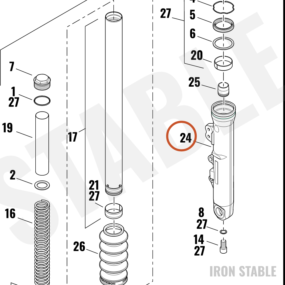 Harley-Davidson Slider, Fr Tlscp Fork, Lh, Buffed