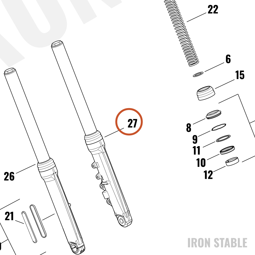 Harley-Davidson Fork Assembly, Std, Lh, Buffed, Blk, 49m
