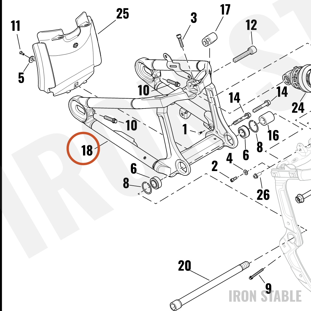 Harley-Davidson Swingarm, Assembly, Pntd, Nar, W/Brgs