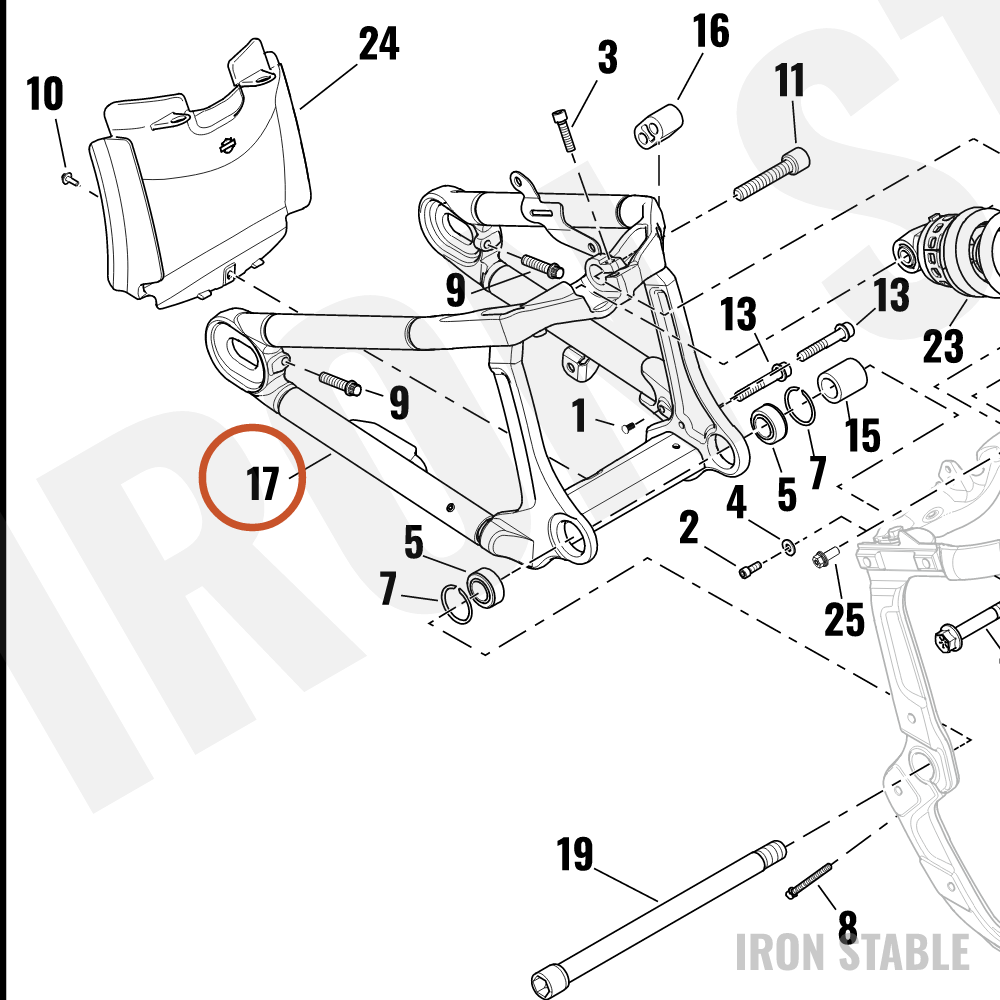 Harley-Davidson Swingarm, Assembly, Pntd, Nar, W/Brgs,