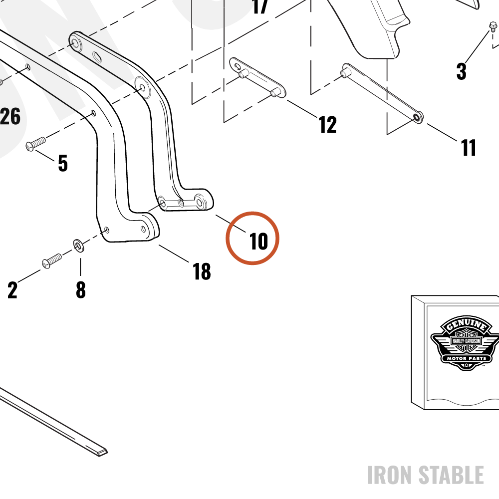 Harley-Davidson Fndr Support, Lh, Narrow, Pntd