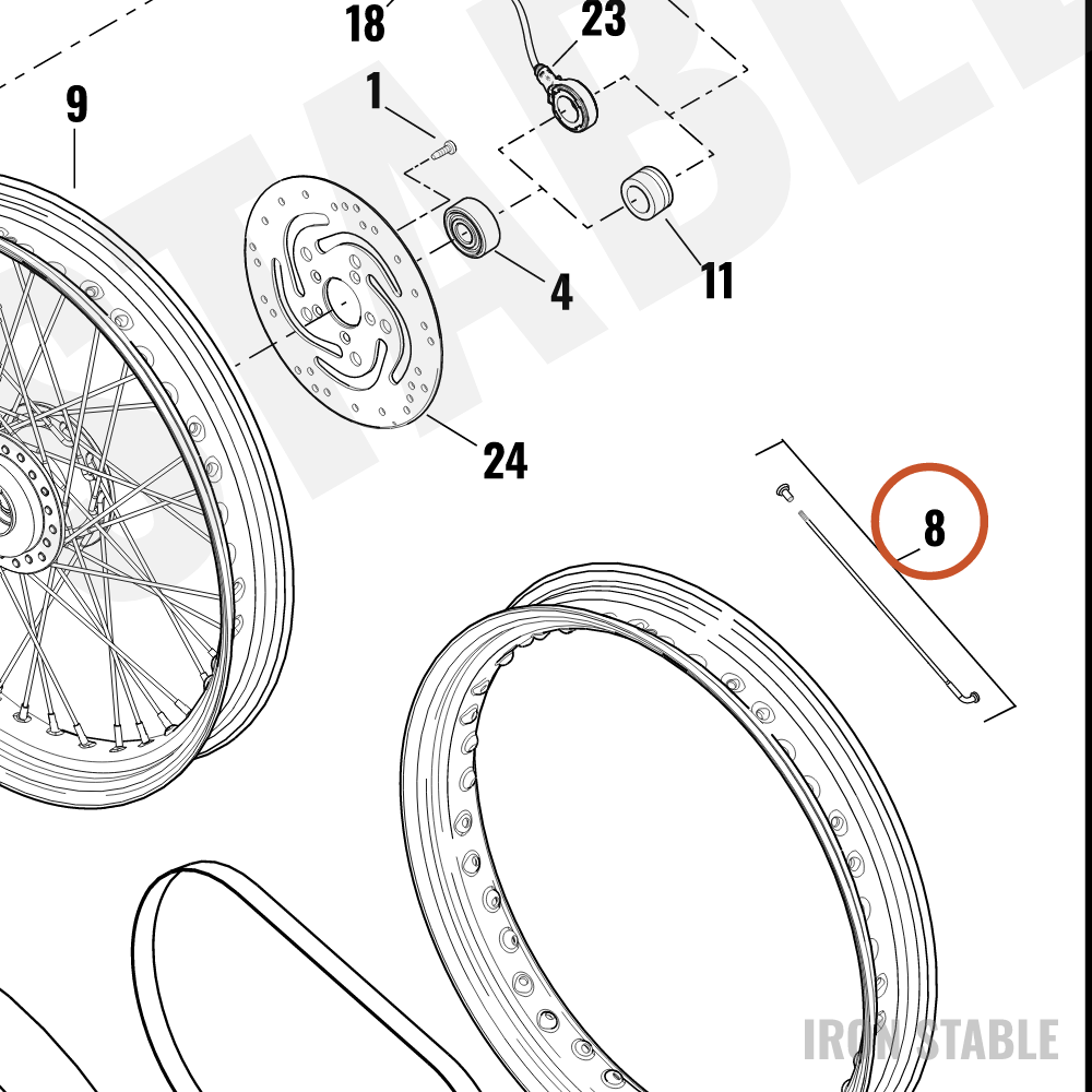 Harley-Davidson Bom-Kit, Spoke/Nipple, Front, Chrome,