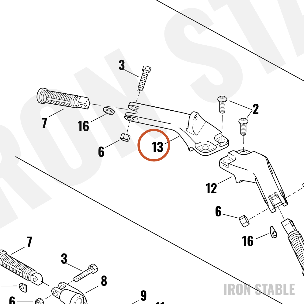 Harley-Davidson Support, Lh/Psngr Footpeg, Blk Wrn