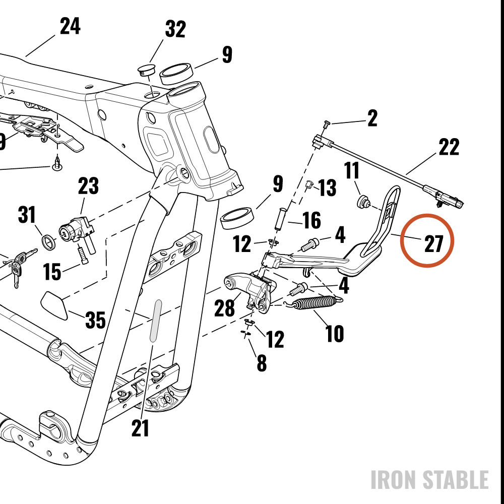 Harley-Davidson Leg, S-Stnd, Wide, Tall, Blk