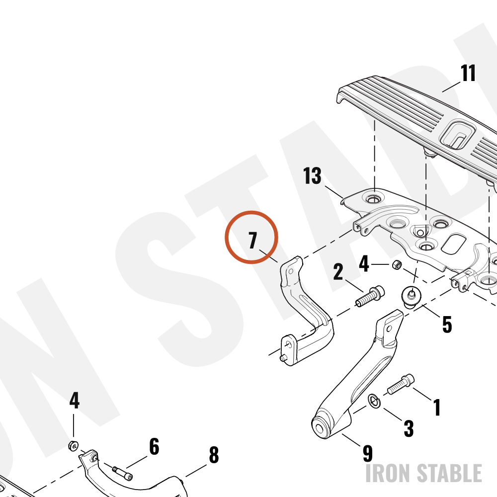 Harley-Davidson Ftbrd, Support Bracket, Lh/Rr, Blk
