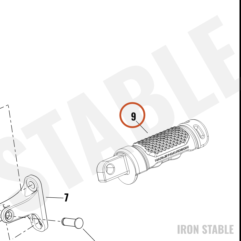 Harley-Davidson Footpeg, Passenger, Assembly, Rh, Blk/Orn, Adv