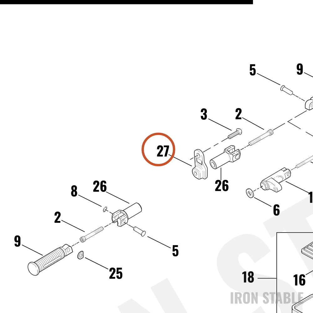 Harley-Davidson Support, Passenger Footrest, L