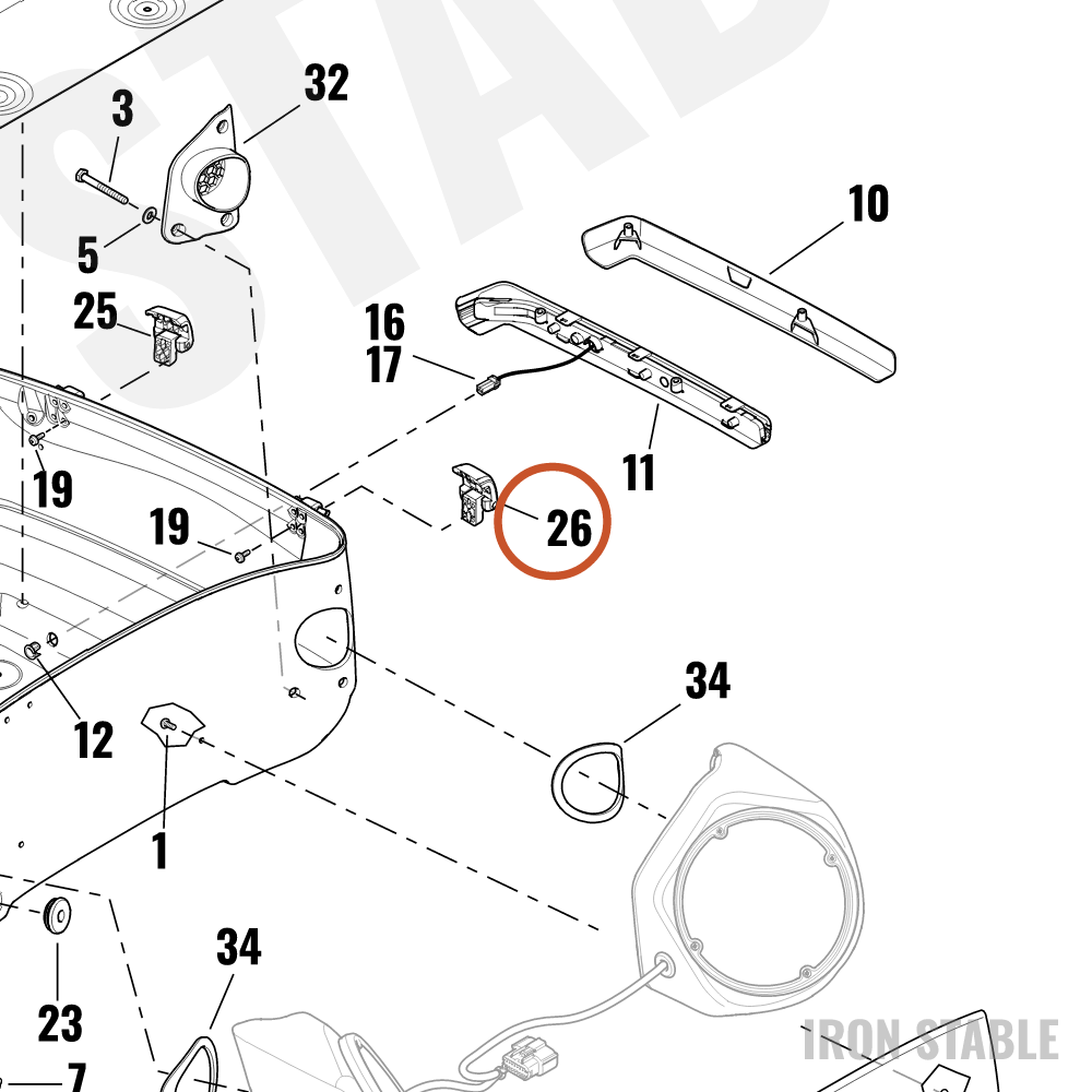 Harley-Davidson Hinge Assembly, T-Pak, Front, Gloss Bla