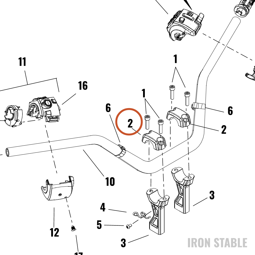 Harley-Davidson Clamp, Upr H-Bar, Mach